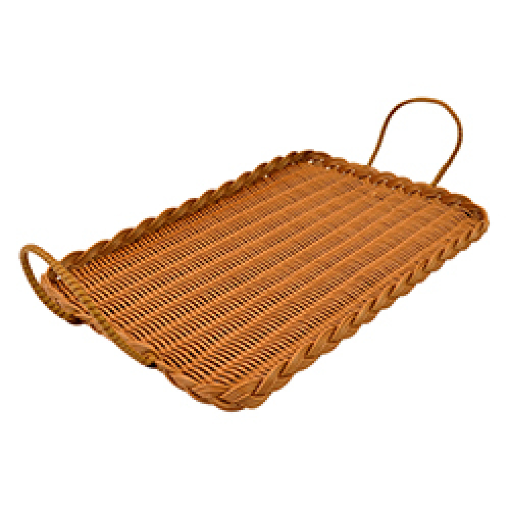 Geflochtenes Kunststofftablett, 285 x 430 mm, Hellbraun - Dalebrook Produktbild für Lebensmittelpräsentation, Frischetheke